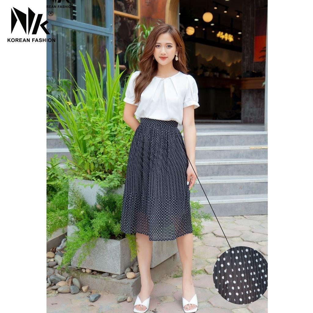 Chân Váy Nữ Công Sở NK Fashion Xếp Ly Dáng Xoè Cạp Chun Đứng, Chất Chiffon Hai Lớp Mềm Mịn, Nhẹ Nhàng NKCV2104017