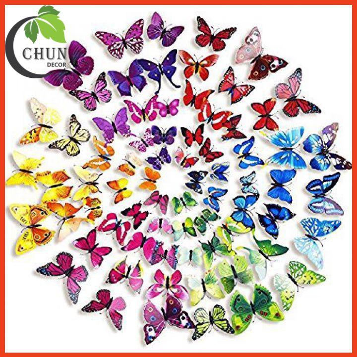 Combo 12 decal dán tường hình bướm 3D trang trí cửa kính, tủ quàn áo, giỏ hoa, ảnh treo tường