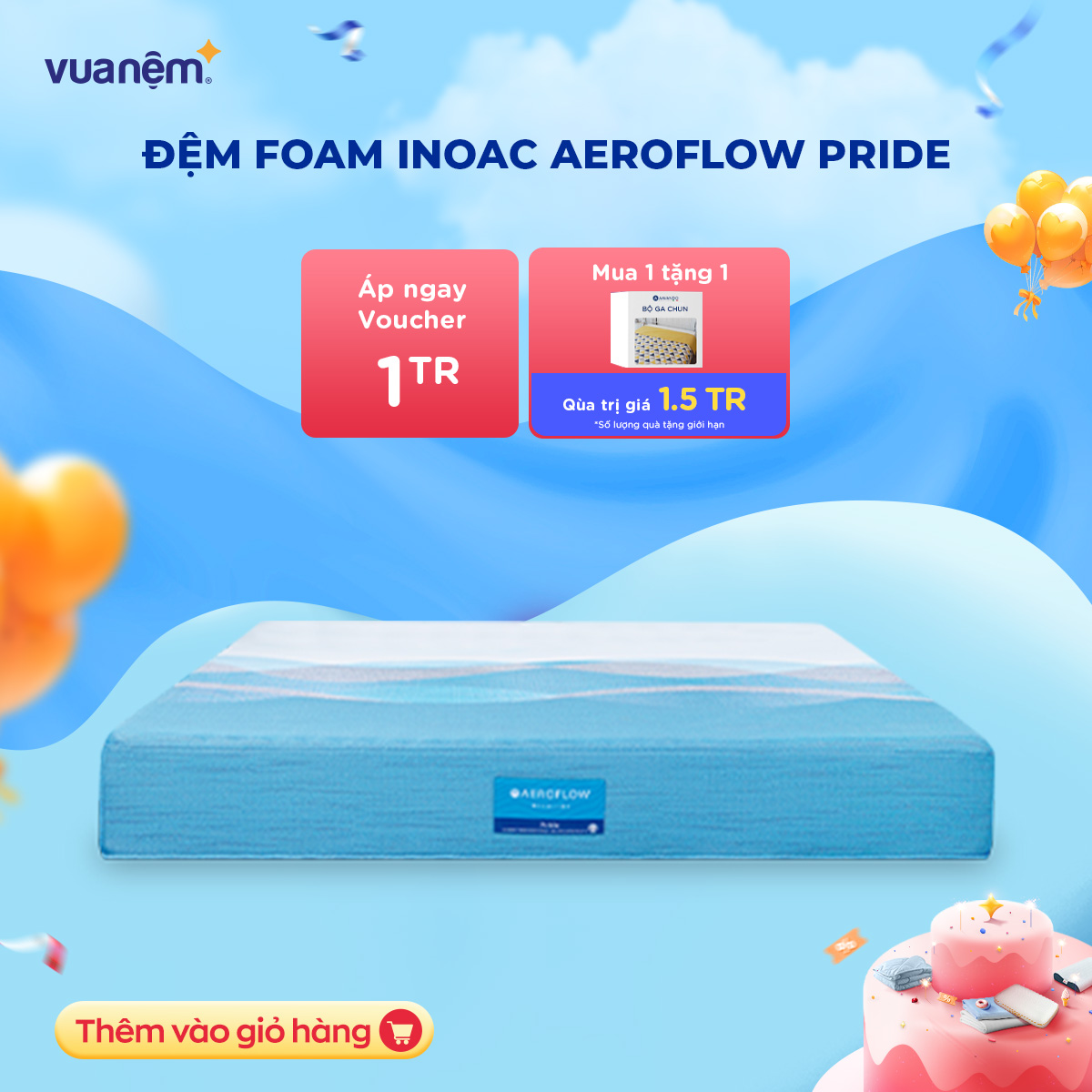 Nệm Foam cao cấp Aeroflow Pride phân tán và giải phóng áp lực, nâng đỡ chuyên sâu theo vùng