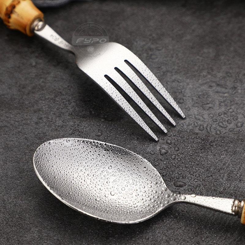 8/16 Cái Cây Tre Dao Kéo Bộ Thép Không Gỉ 304 Bít Tết Dao Kéo Bộ Đồ Ăn Bộ Thìa Và Dĩa, nhà Bếp Ăn Thanh