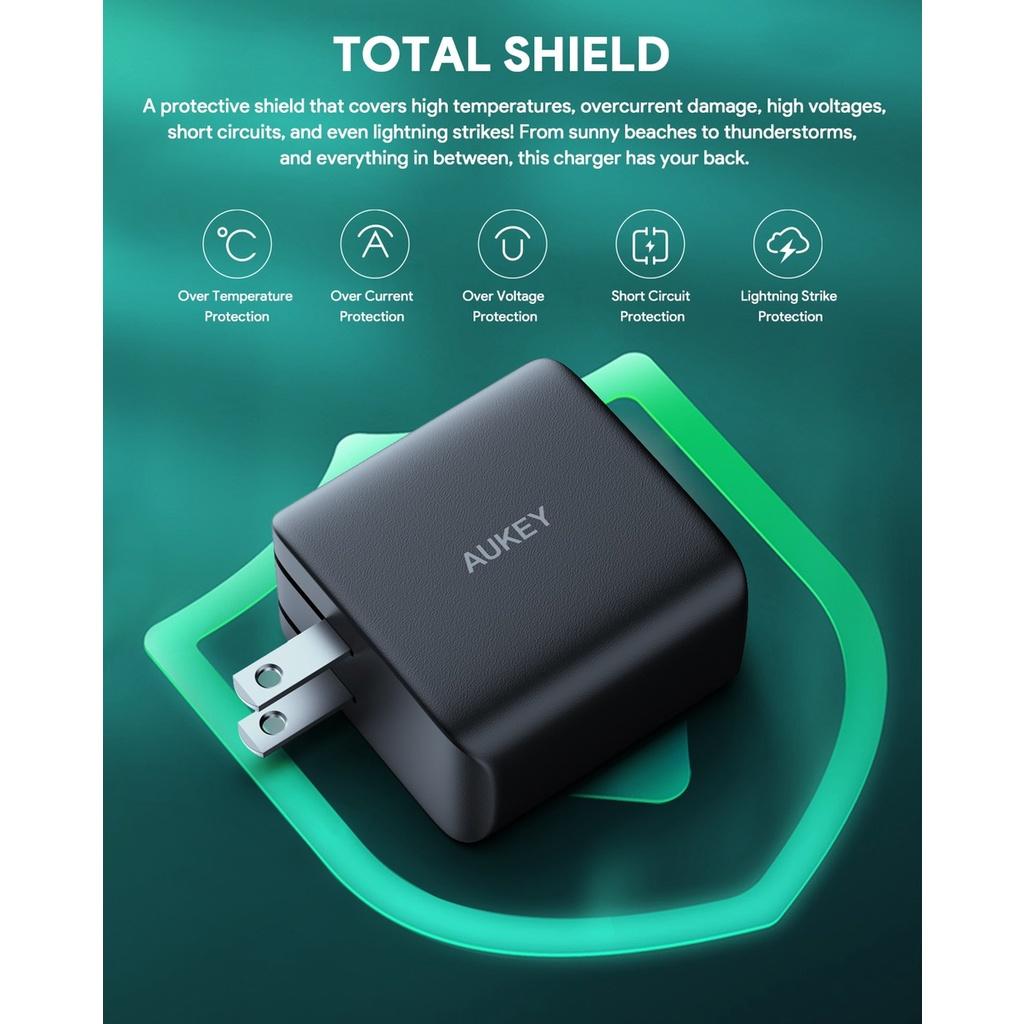 Sạc siêu nhanh 2 cổng AUKEY PA-B4T Omnia ll Duo 65W GAN Hổ trợ công nghệ PD/PPS/QC 4.0 cho Laptop - Hàng Chính Hãng