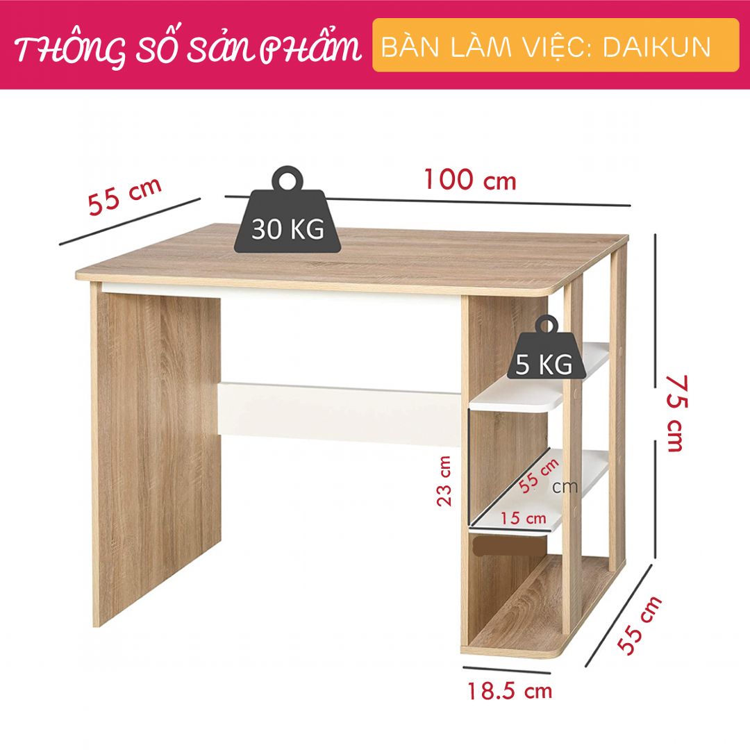 Bàn làm việc, bàn học gỗ hiện đại SMLIFE Daikun | Gỗ MDF dày 17mm chống ẩm | D100xR55xC75cm