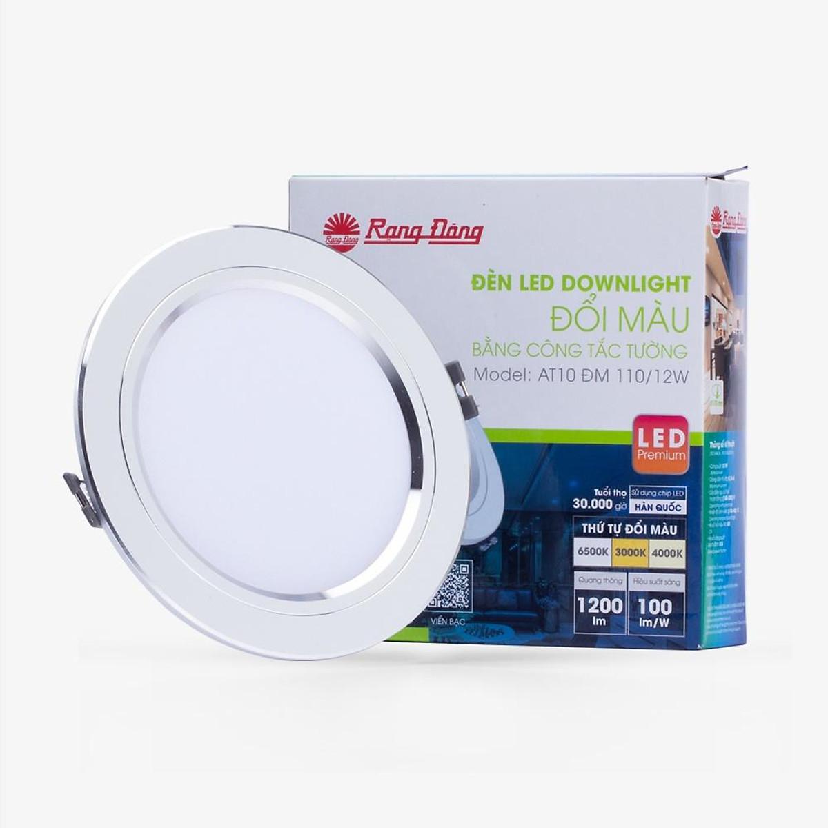 Đèn LED Rạng Đông âm trần downlight đổi màu 12W Model: AT10 ĐM 110/12W - Bạc