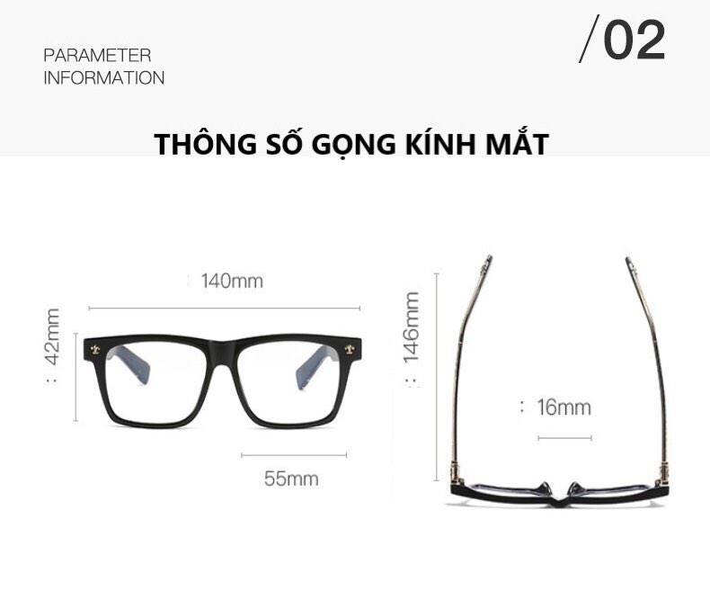 Gọng Kính Cận, Kính Giả Cận Mắt Vuông Form To Cao Cấp cho Nam và Nữ