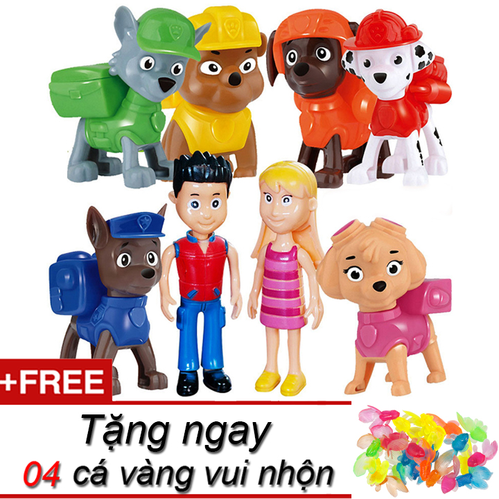 Combo 08 mô hình đội chó cứu hộ bằng nhựa tặng kèm cá cảnh mini dễ thương