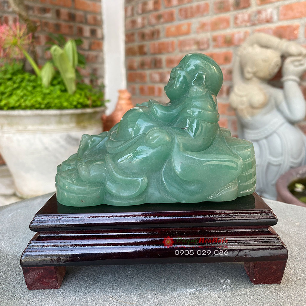 Tượng Phật Di lặc đá thạch anh Aven 14cm - đá Non Nước