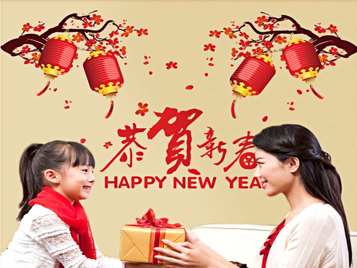 DECAL TẾT ĐÀO PHÁO ĐỎ