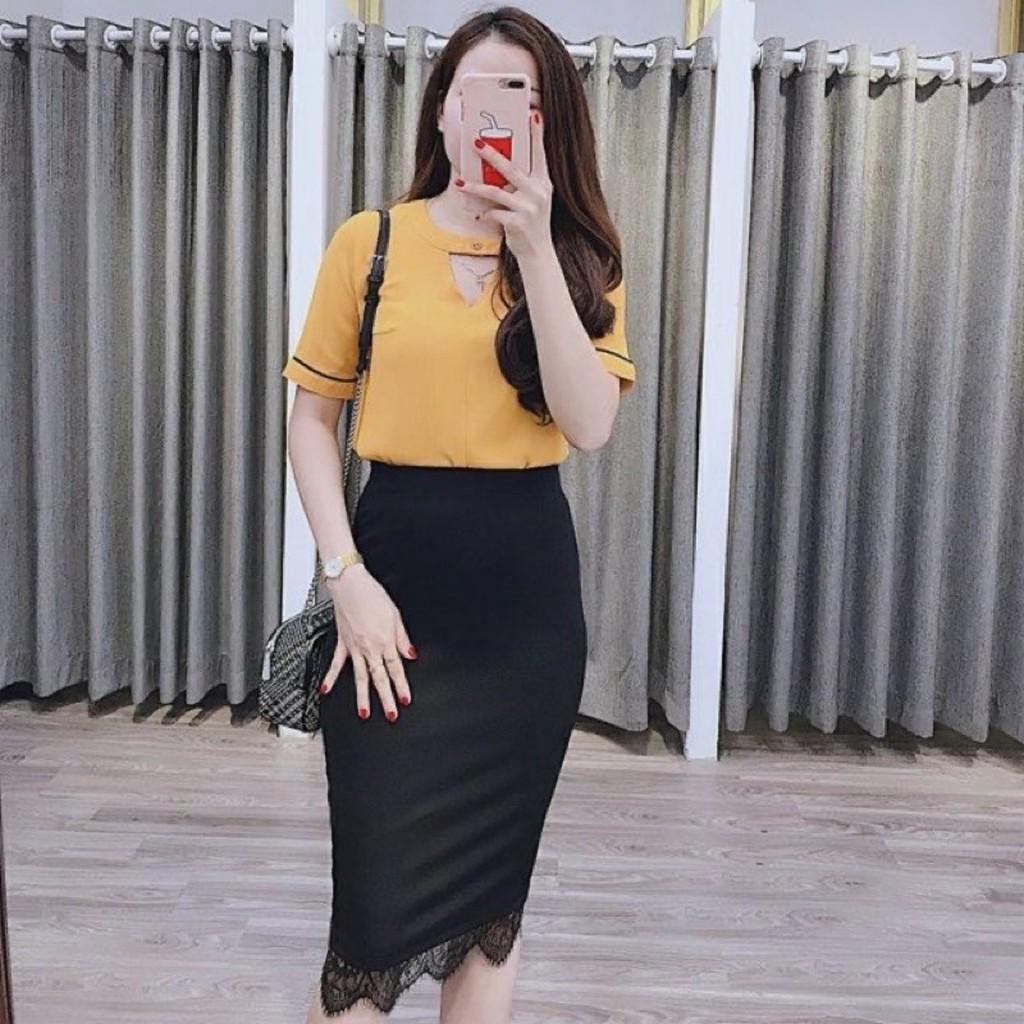Chân Váy bút chì công sở nữ phối ren kiểu dáng chân váy ngắn