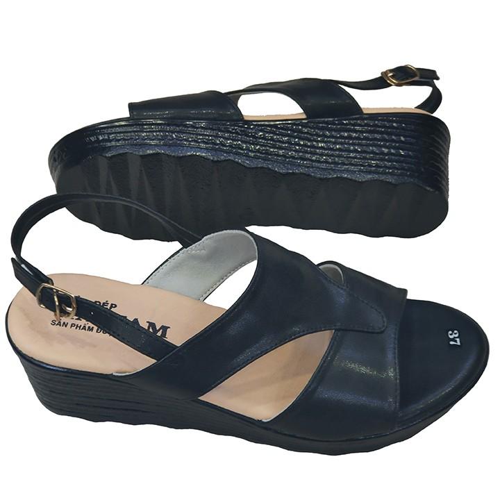 Giày sandal Nữ Đế Xuồng TiTi ĐÔ Da Bò Thật Cao Cấp 7cm DNU2060c