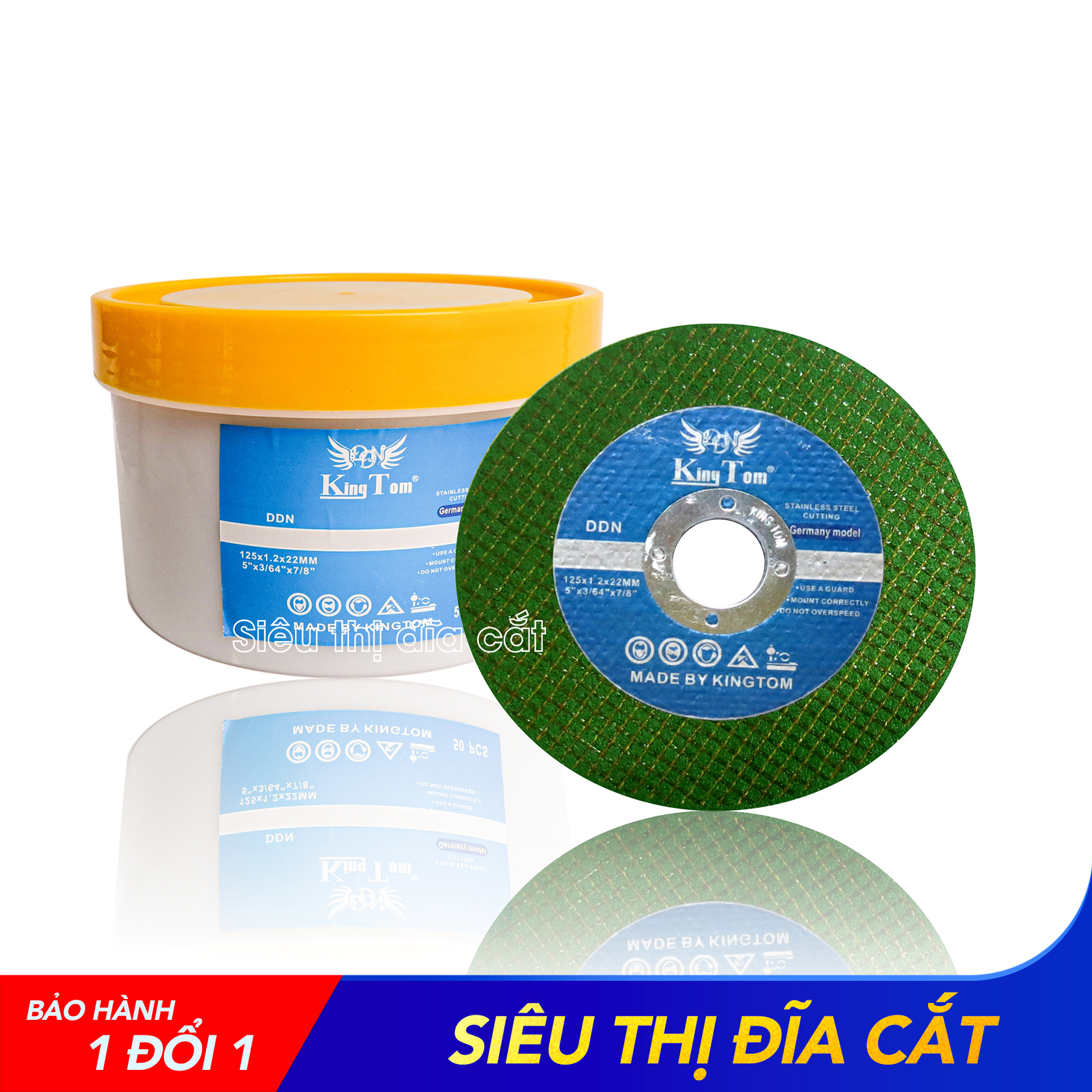 Đá Cắt KingTom Xanh 125x1.2x22mm - Hộp 50 Viên, Cắt Sắc Bén Và Hạn Chế Bụi