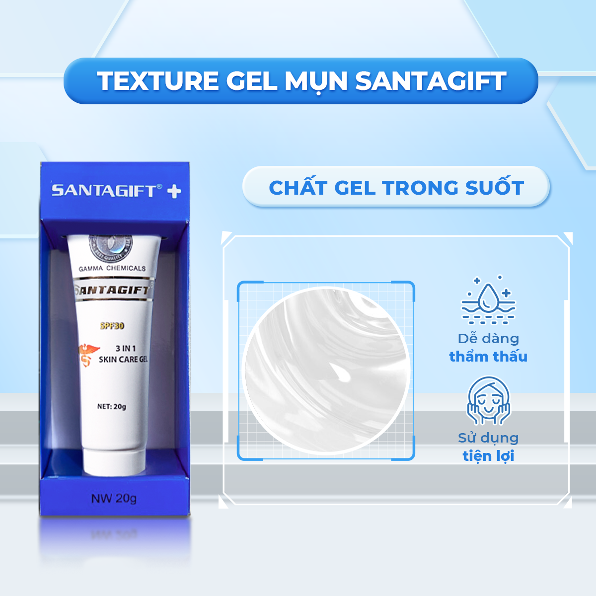 Combo 10 Gel hỗ trợ giảm mụnGamma SANTAGIFT 20g Skincare