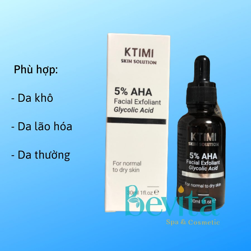 Tẩy da chết hóa học Ktimi 5% AHA Facial Exfoliant Glycolic Acid 30ml - Bevita