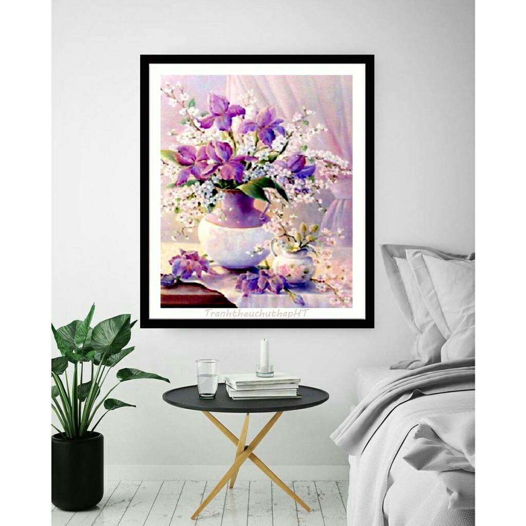 Tranh đính đá Bình hoa Lan tuyệt đẹp 50*60cm - tự đính