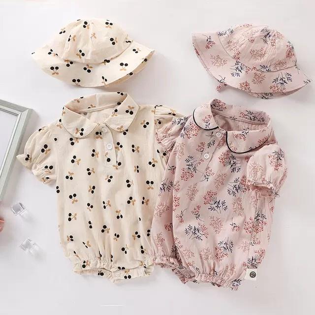 Váy body cộc tay cổ bèo kèm mũ bèo tròn tiểu thư xinh xắn cho Bé yêu