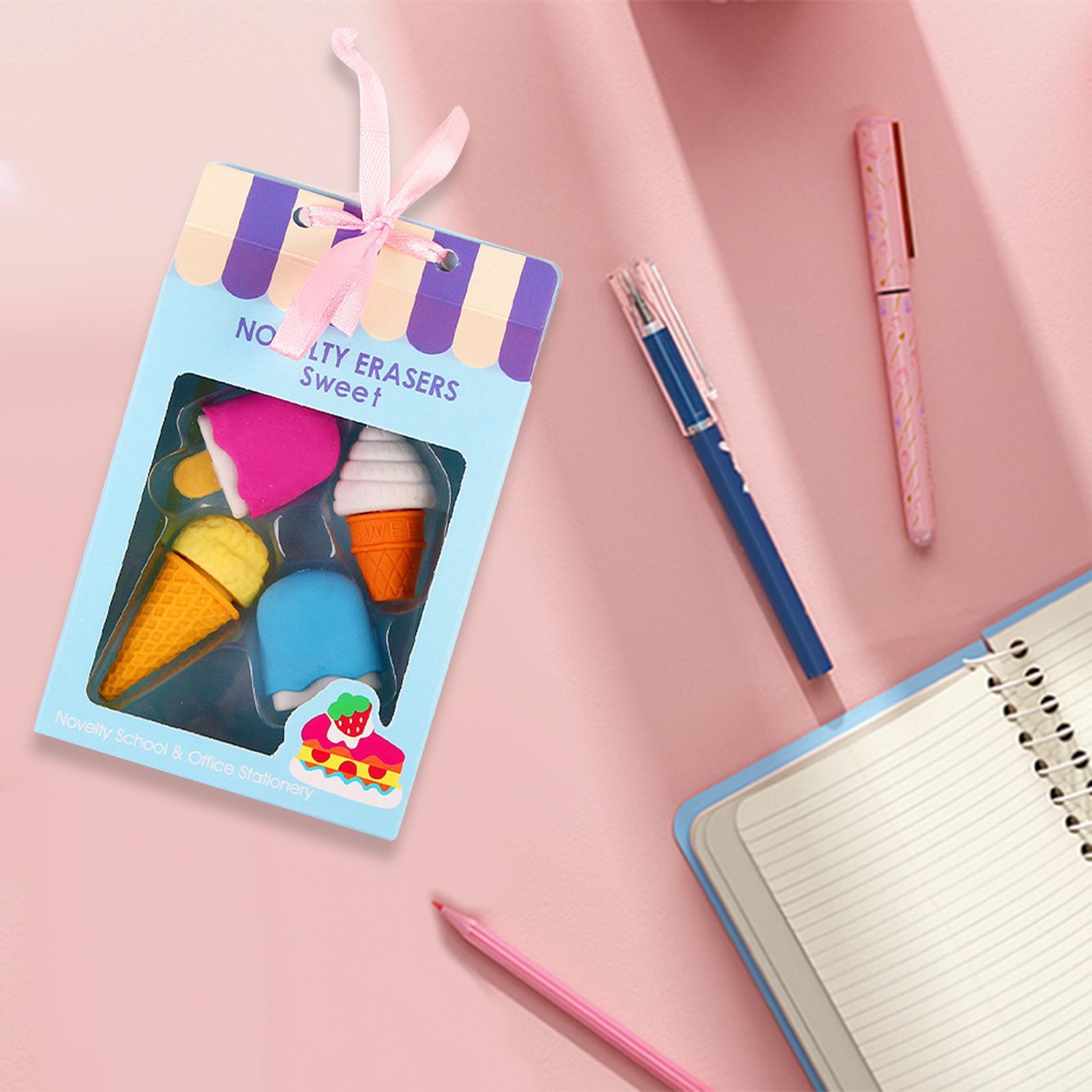 4Pcs Cartoon Mini Eraser Unique Creative Dessert Erasers for Office Supplies