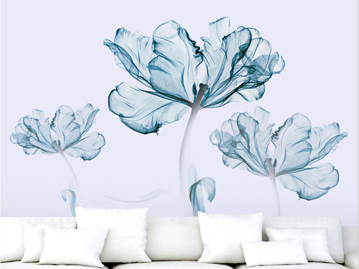 Decal dán tường hoa giấy xanh 2 mảnh
