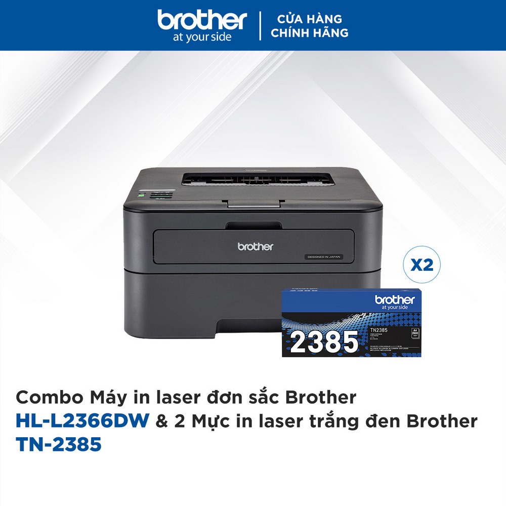 Combo Máy in laser đơn sắc Brother HL-L2366DW và 2 Mực in laser trắng đen Brother TN-2385