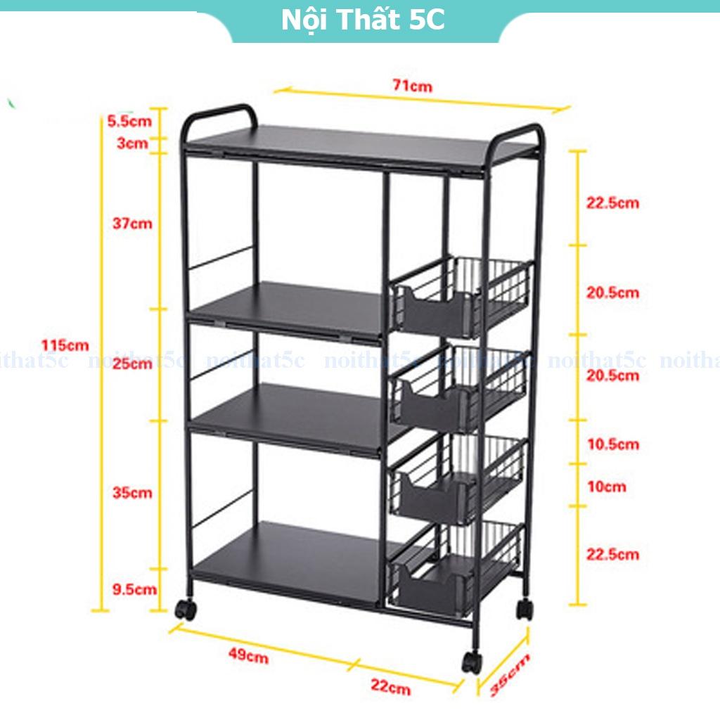 Kệ để đồ đa năng nhà bếp 3 4 tầng kép có bánh xe, thép carbon, kệ vi sóng gia vị nồi chiên không dầu thông minh đa năng