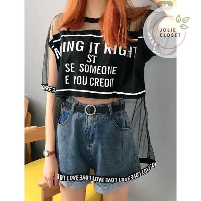 Áo Lưới Xuyên Thấu Tay Ngắn In Chữ Thích Hợp Cho Mùa Hè, Đi Biển, Chơi Thể Thao
