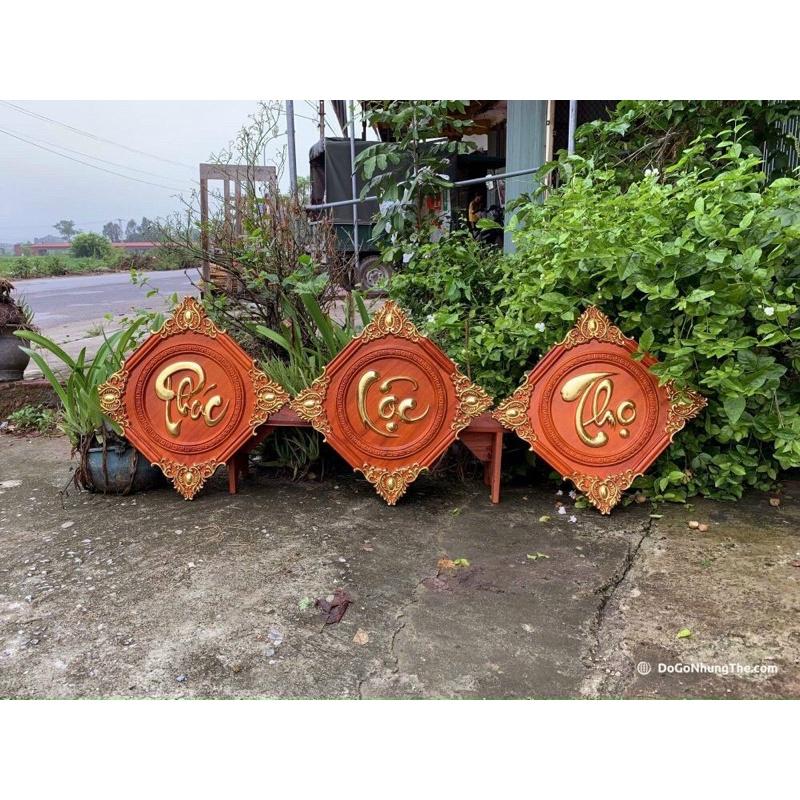 Tranh Chữ Phúc Lộc Thọ gỗ hương vuông 40cm dày 3cm
