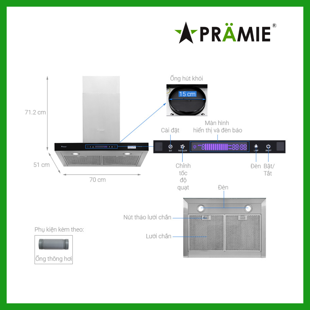 Máy hút mùi chữ T  Pramie TT32-900_Vẫy tay_Hàng nhập khẩu Thái Lan