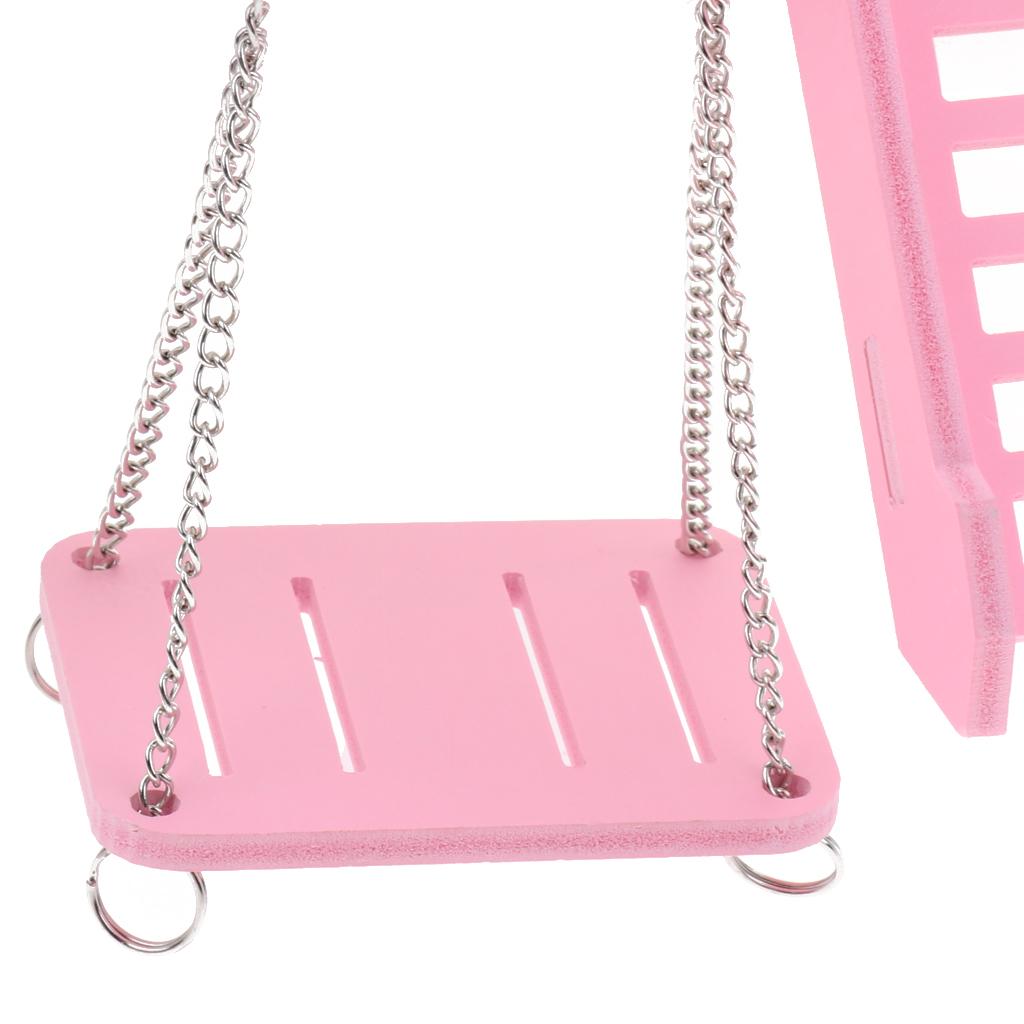 Wooden Platform Swing and Ladder Set for Mouse Chinchilla Rat Gerbil Pink