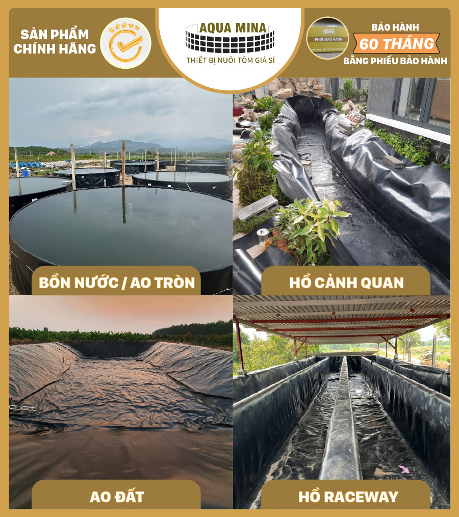 Bạt nhựa HDPE lót ao hồ, làm vườn thác, nuôi thủy sản , Dày: 0,3mm, 0,5mm, 0,75mm, Cắt size theo yêu cầu, Bảo hành 5 năm