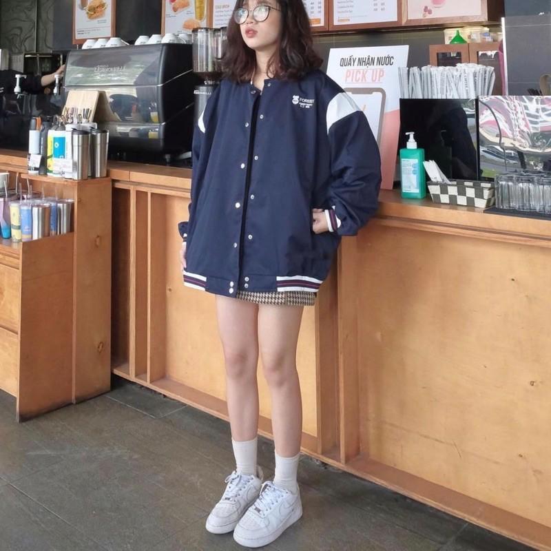 Áo khoác dù bomber unisex  chữ Forest, from chuẩn đẹp, phong cách năng động nam nữ đều mặc được
