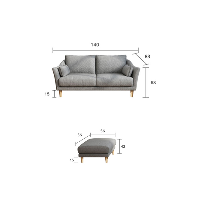 Sofa đôi Bắc Âu kích thước 140cm và đôn chất liệu cao cấp