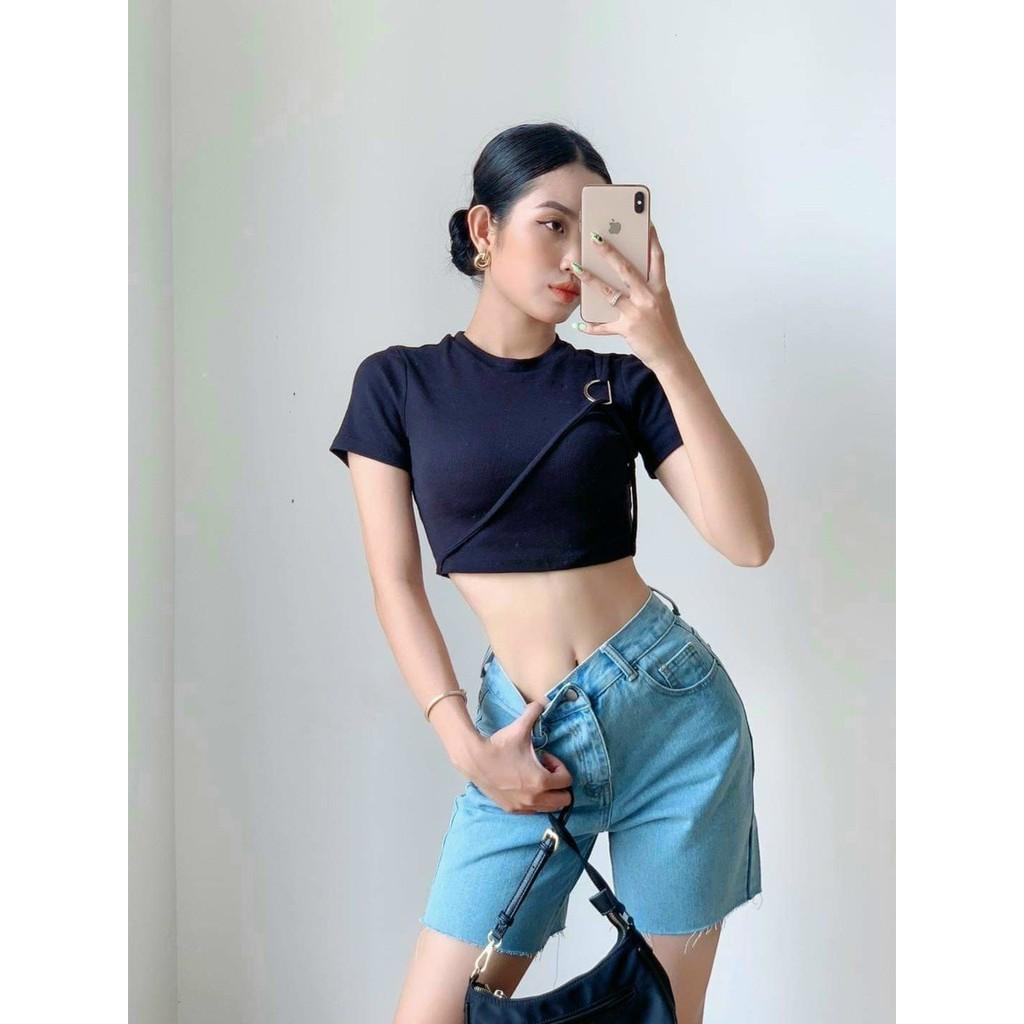 Áo croptop thun borip phối chữ D A5137