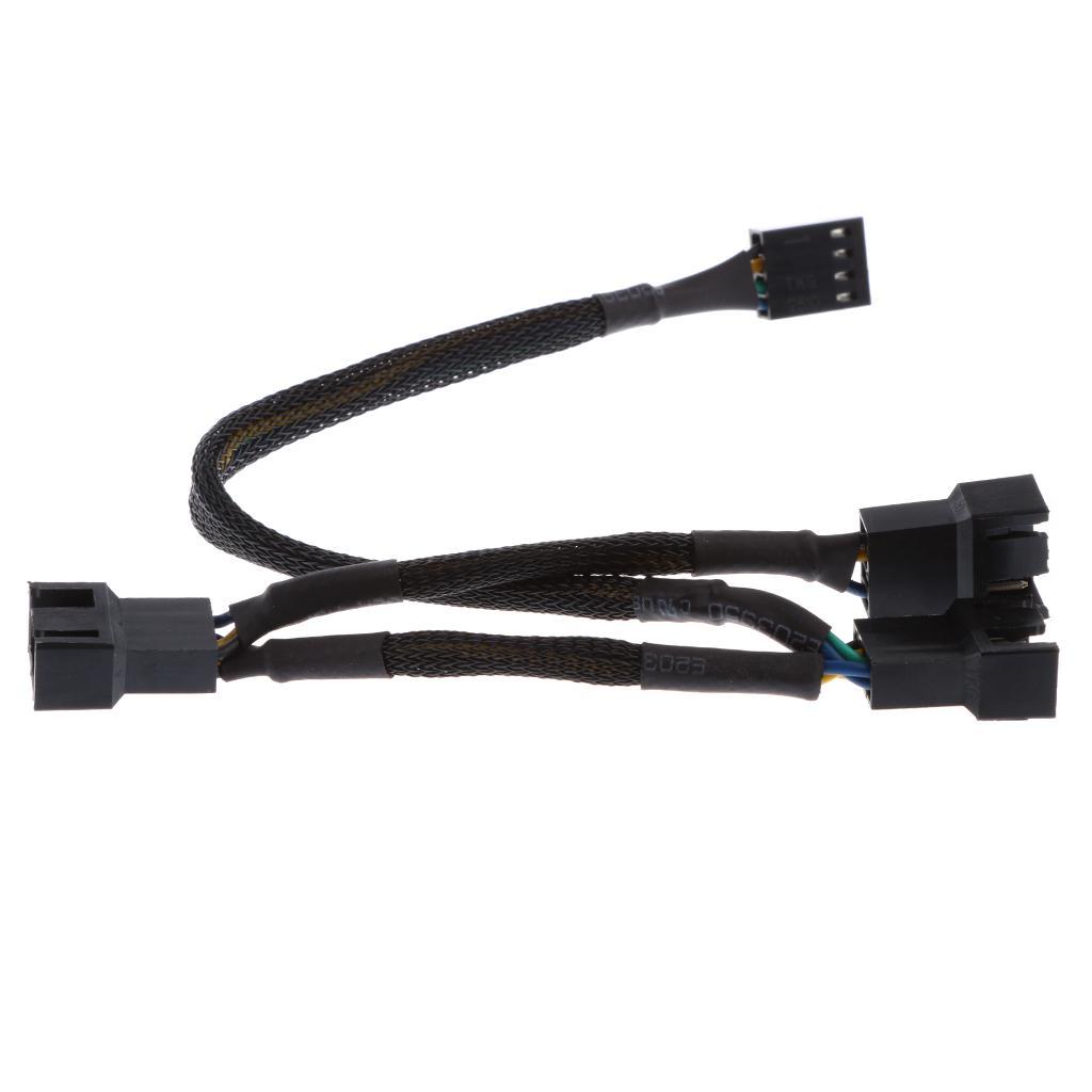 4  Power Cable PWM Fan Splitter  to 3 Adapter Black Sleeved