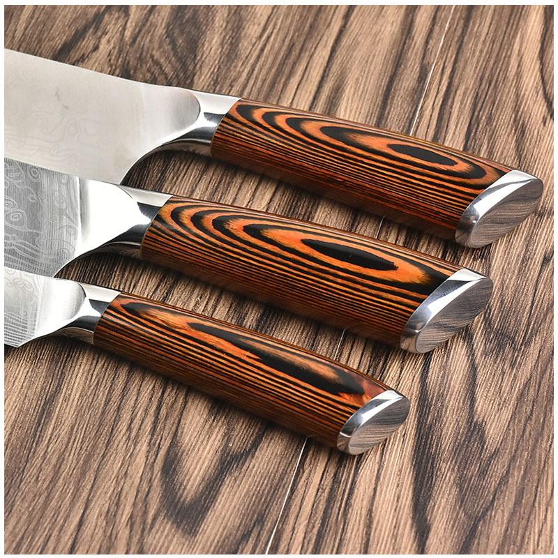 DAO - BỘ 3 DAO BẾP NHẬT BẢN THÉP DAMASCUS BDT2 vns