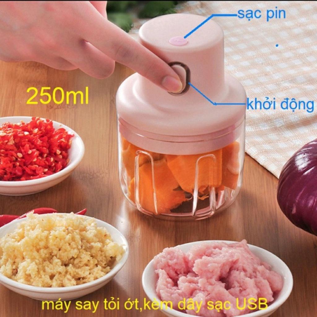 Máy Xay Đa Năng, Máy Xay Tỏi Ớt Mini Cầm Tay Sạc Pin Nhỏ Gọn Dung Tích 250ml.