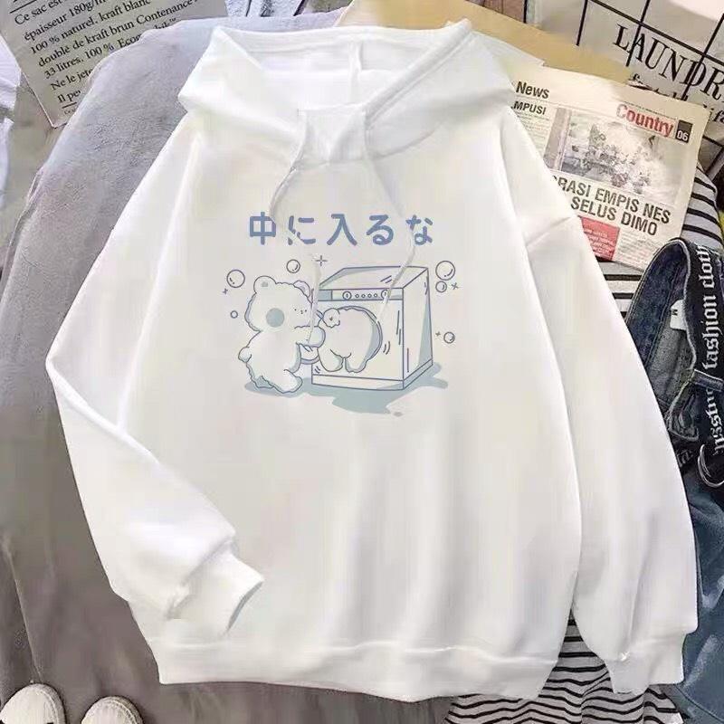 Áo Hoodie Nỉ Bông In Họa Tiết GẤU MilK Form Rộng Unisex Nam Nữ Ulzzang, Áo hoodie form rộng WIND unisex nỉ bông thời trang nam nữ oversize ulzzang