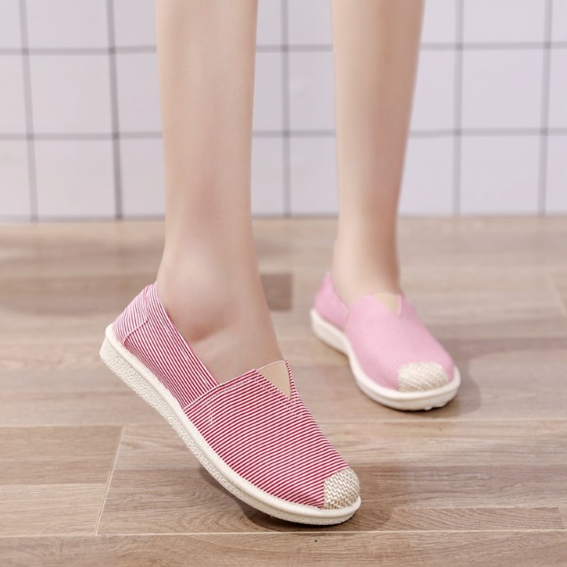 Giày lười nữ vải thô hoa văn, giày slip on vải S079 nhẹ, bền, êm chân