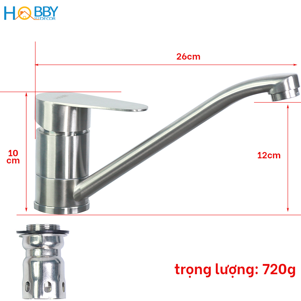 Vòi xả nước lavabo nóng lạnh thân dài Inox 304 Hobby Home Decor VRM3