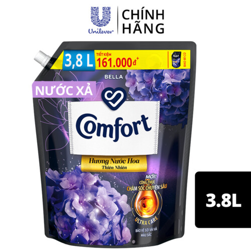 Nước xả làm mềm vải COMFORT Nước xả vải hương Bella Giữ màu, Bền Vải & Hương nước hoa thiên nhiên 3.8L