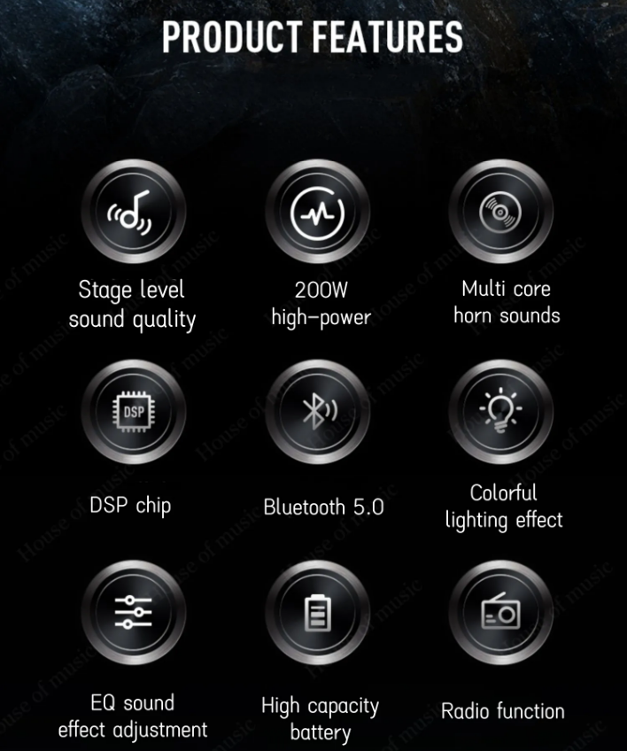 Bộ Loa Karaoke 2 micro công suất 200W âm thanh sống động BUZZER K1 pin 8000mAh dùng 6h liên tục