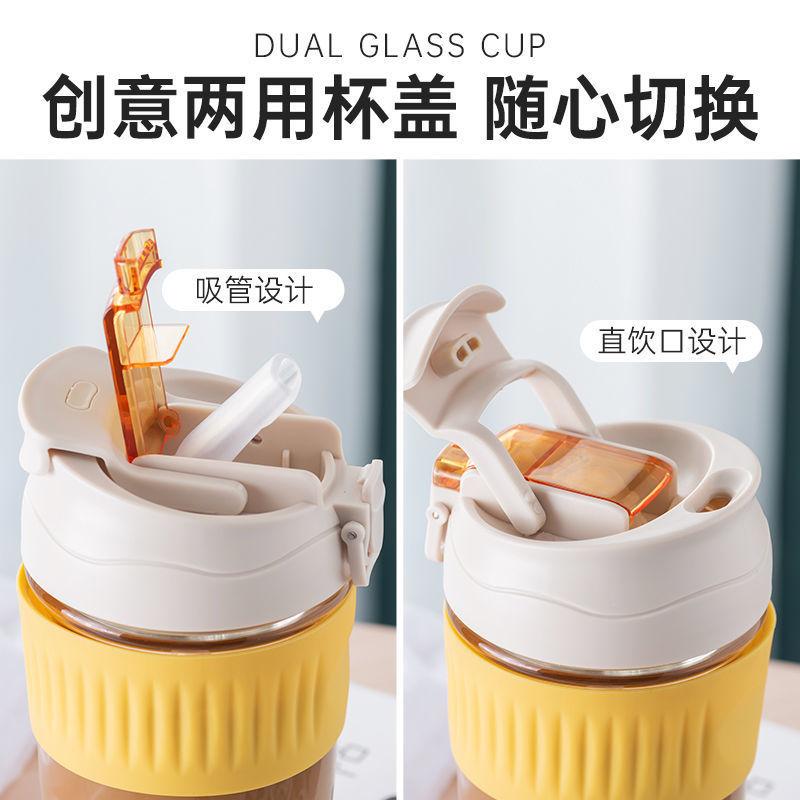 Giao hàng nhanh phong cách mới có ống hút đôi cốc uống nước mùa hè nữ xách tay dễ thương trong suốt tách trà dung tích lớn cốc cà phê
