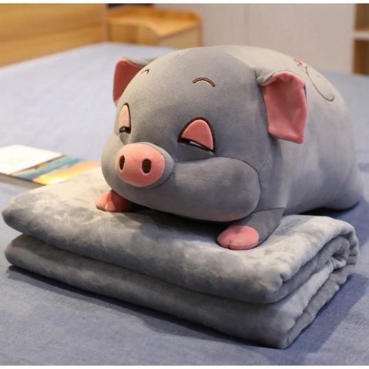 Bộ Chăn Gối Văn Phòng, Gấu Bông Heo Hip Kèm Chăn Mền chất vải miniso cao cấp
