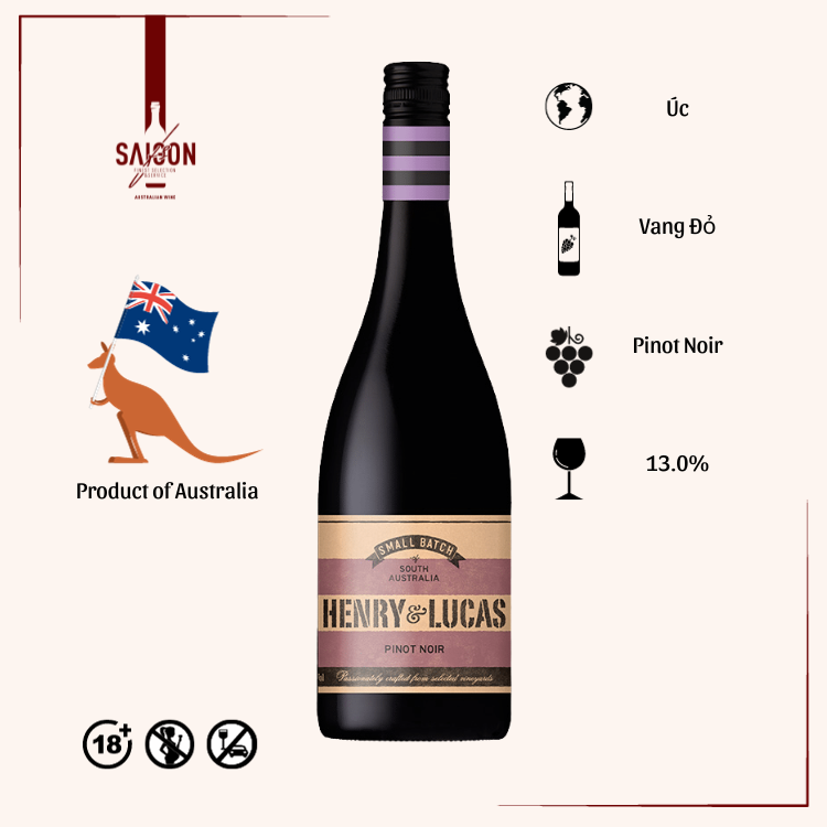 Rượu Vang Đỏ Dominic HENRY & LUCAS Pinot Noir 750ml 13% Acl