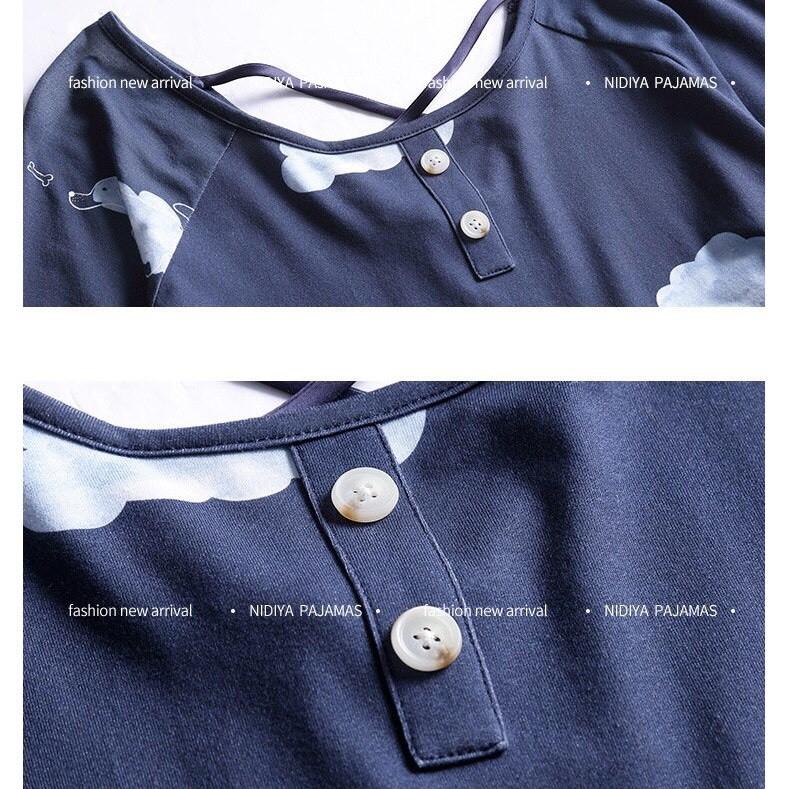 Váy ngủ, đầm ngủ thun cotton mềm mịn co giãn dáng lỡ tay buông họa tiết