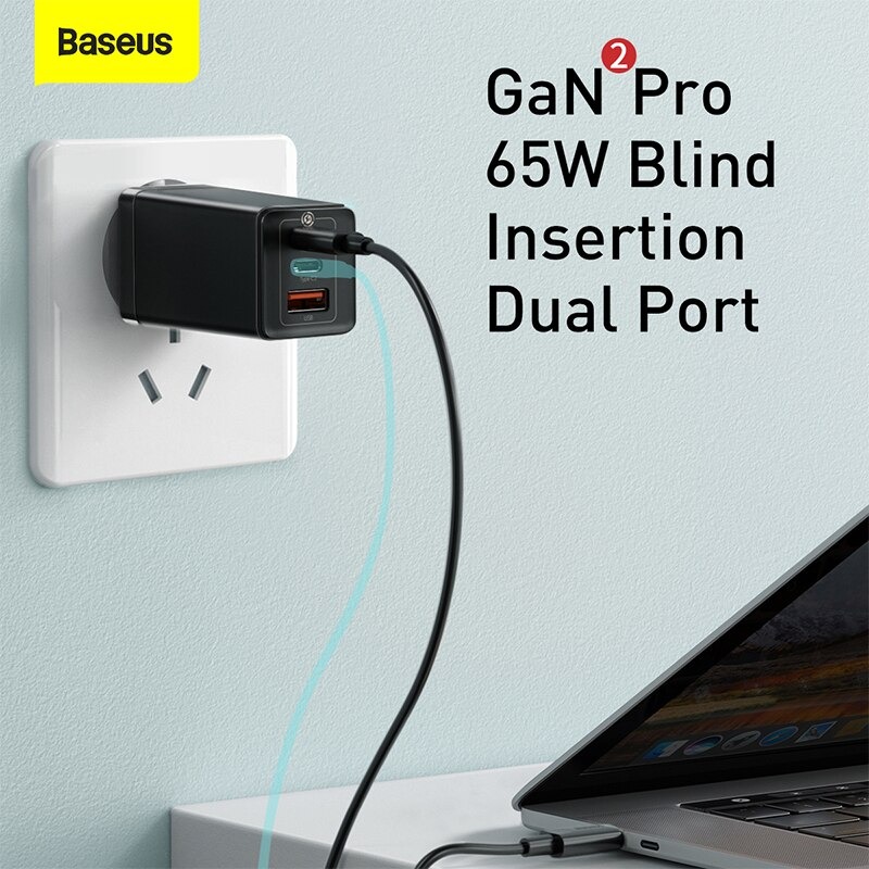 Bộ sạc nhanh đa năng thế hệ mới Baseus GaN Travel Quick Charger 65W cho Smartphone/ Tablet/ iPad/ Macbook/ Laptop, Kèm cáp sạc C to C 100W) - Hàng Chính Hãng