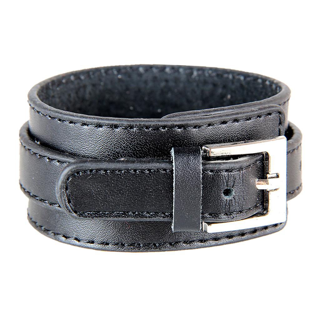 Punk Rock Wide Cow PU Leather Wristband Cuff Bracelet Bangle Buckle Jewelry