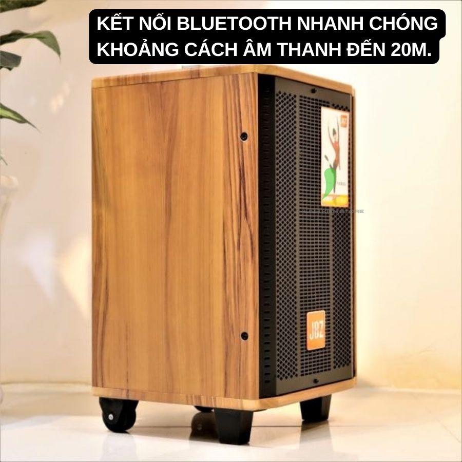 Loa kéo JBZ J7 - Loa di động thùng gỗ công suất 100W tặng kèm micro hát karaoke chống hú, âm thanh chân thực và mạnh mẽ - Hàng nhập khẩu