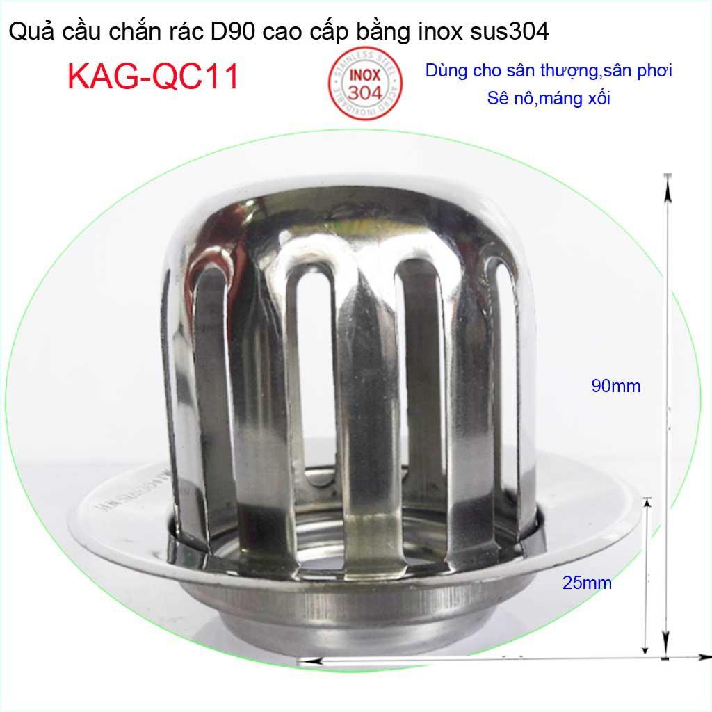 Cầu chắn rác sân thượng KAG-QC11 D90 inox SUS304, cầu chặn rác phễu thoát nước mưa thoát nước nhanh inox bóng sử dụng tố