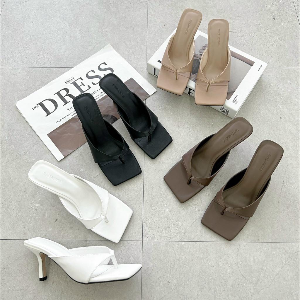 Giày nữ quai xỏ ngón giày cao gót guốc nữ 6cm kẹp đẹp gót vuông 6p phân hàn quốc SHOES PARADISE XK18