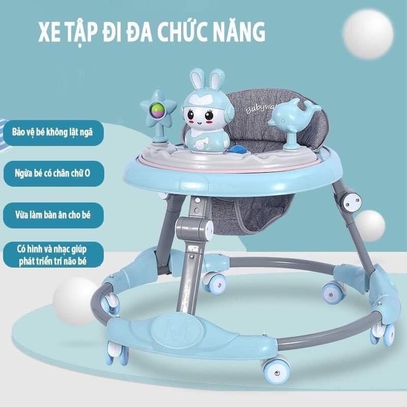 Xe tròn tập đi cho bé, xe tập đi hình thỏ có đèn và nhạc