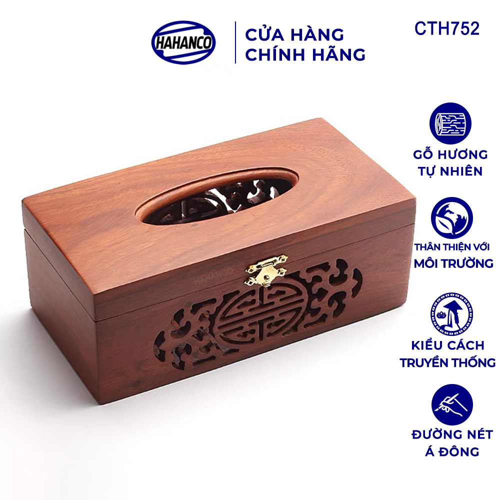 Hộp giấy ăn gỗ Hương cỡ lớn hàng VIP - Đục Khắc Hoa Văn Tinh Xảo/ Độc Đáo/ kiểu cách phương Đông - CTH752