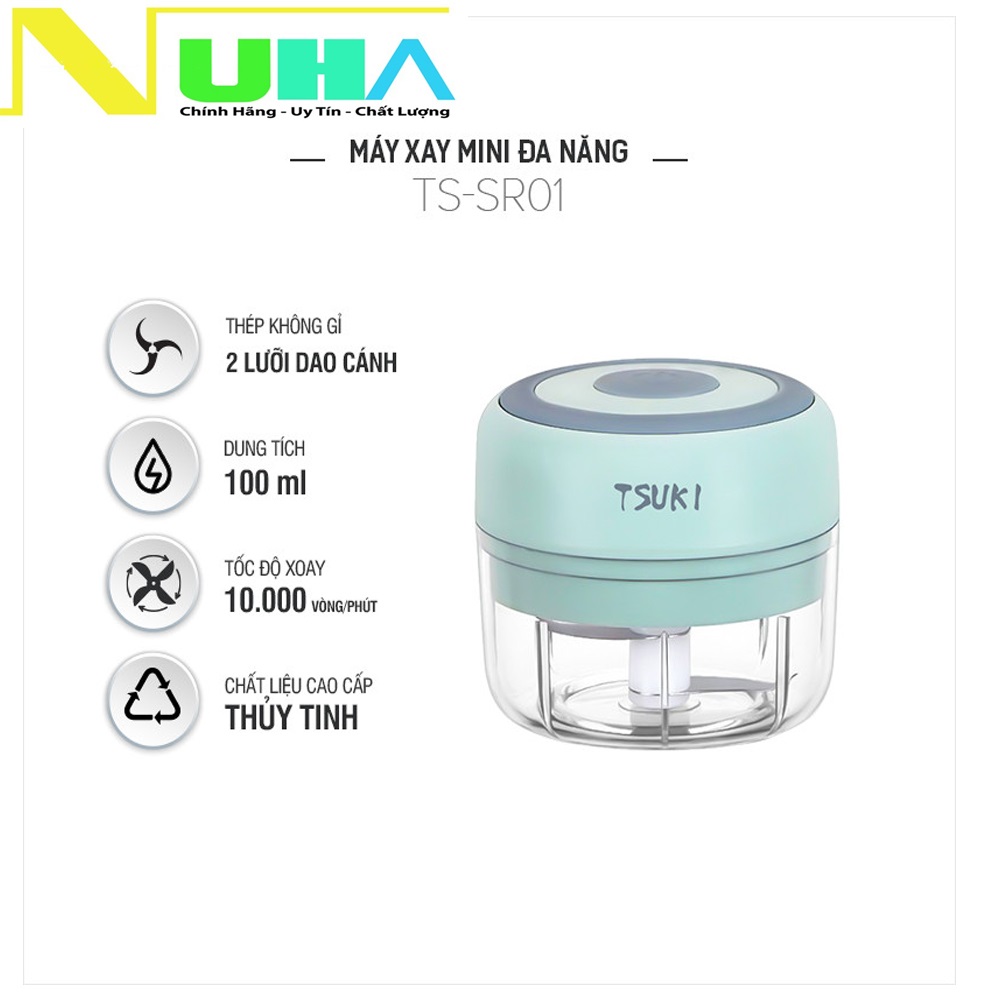 Máy xay đa năng sạc pin Tsuki TS-SR01 dung lượng 1200 mAh, cối nhựa 100ml - Hàng chính hãng